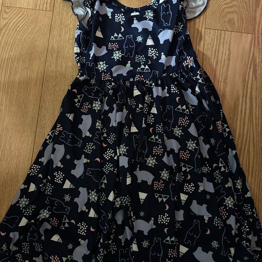 Charming Kids Dress with Bear Print